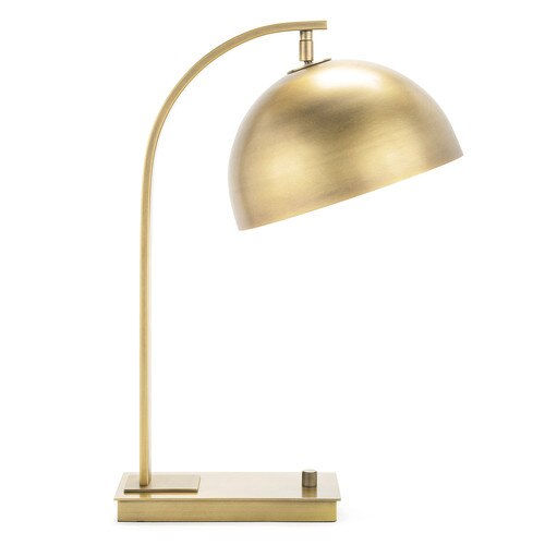 adjustable metal desk lamp with a brass finish and swivel joint